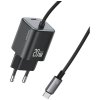 USAMS Ładowarka sieciowa JC Series CC261 20W GaN Fast Charger wbudowanykabel USB-C czarna
